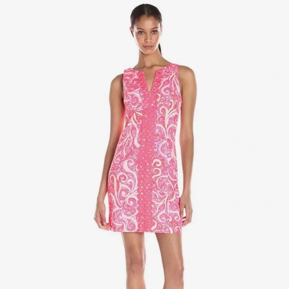 Lilly Pulitzer Ryder Shift Dress Womens 2 Pink Pout Preppy Coastal Beach Resort